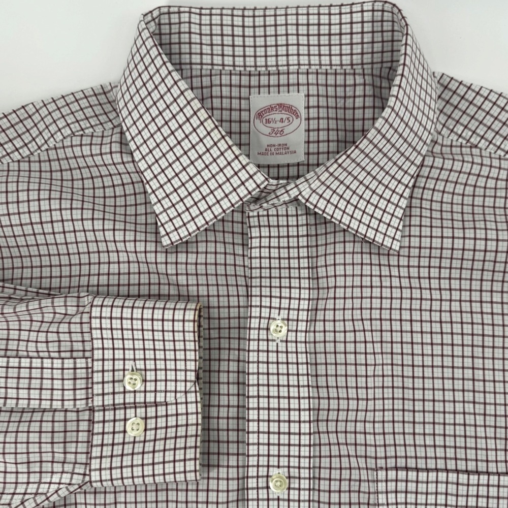 Brooks Brothers 346 Mens 16.5 Non-Iron Cotton Tattersall Dress Shirt Maroon